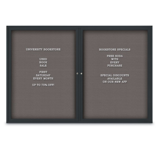 48"x24" 1-Door Enclosed Outdoor Letterboard, Grey Felt/Black Alum